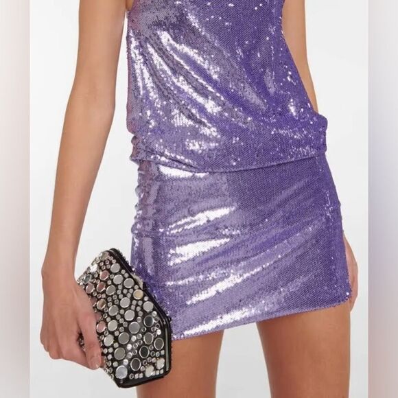 NWOT The Attico Audrey Lilac Sleeveless Open Back Sequin Mini Dress sz 42 US 4-6 - Picture 2 of 16